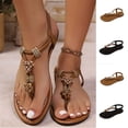 thumbnail image 1 of HVOBTTY Women's Summer Fashion Casual Flat Heel Toe Loop Bohemian Style Peep Toe Sandals Comfortable Outdoor Shoes Brown, 38, 1 of 5