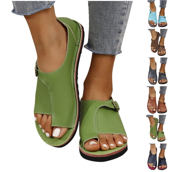 HVOBTTY Women's Summer Fashion Casual Outdoor Solid Color Flat Heel Open Toe Sandals Comfortable Lightweight Shoes Green, 42