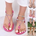 thumbnail image 1 of HVOBTTY Women's Summer Fashion Casual Rhinestone Decor Toe Post Flat Heel Slide Sandals Comfortable Outdoor Shoes Navy, 36, 1 of 5