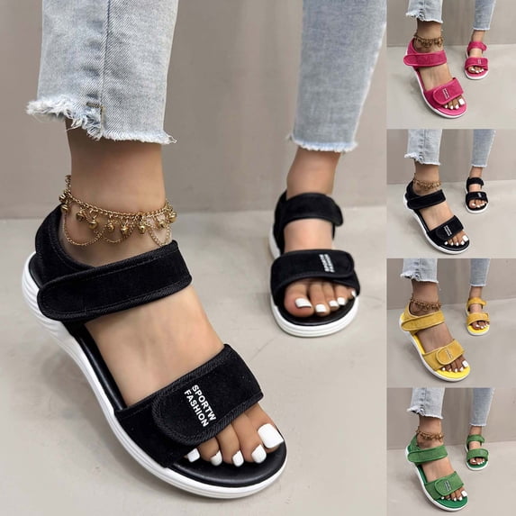 HVOBTTY Women's Summer Fashion Casual Solid Color Round Toe Open Toe Soft Sole Beach Sandals Comfortable Lightweight Outdoor Wear Shoes Yellow, 43