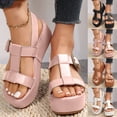 thumbnail image 1 of HVOBTTY Women's Summer Fashion Casual Solid Color Thick Sole Beach Peep Toe Wedge Heel Sandals Comfortable Shoes White, 41, 1 of 5