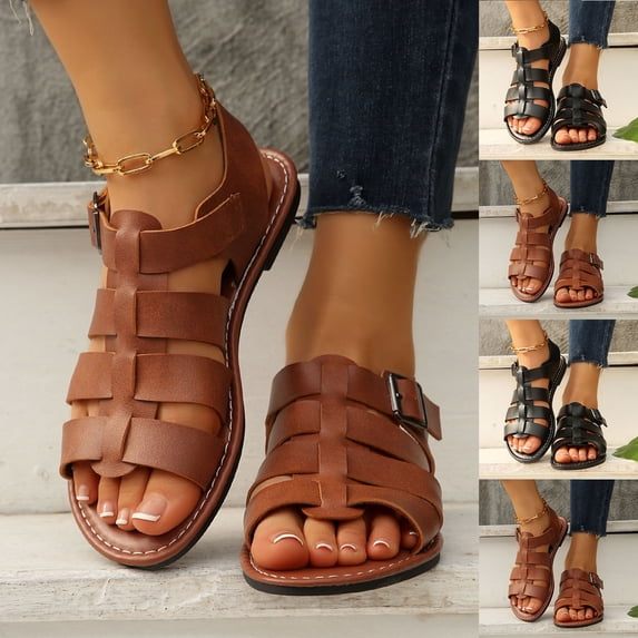 HVOBTTY Women's Summer Fashion Casual Thick Sole Slide Sandals Peep Toe Thick Sole Slide Sandals Comfortable Shoes Brown, 37