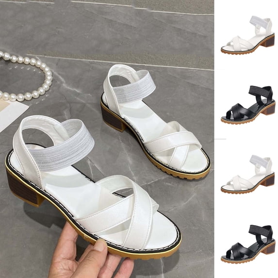 HVOBTTY Women's Summer Fashion Casual Versatile Buckle Strap On Breathable Vacation Heel Beach Slide Sandals Trendy Shoes Black, 36