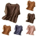 thumbnail image 1 of HVOBTTY Women's Summer Fashion Linen Solid Color Short Sleeve Round Neck Loose Breathable Versatile Daily Basic TeeSoft Beach Tee Shirt Brown, XXL, 1 of 5