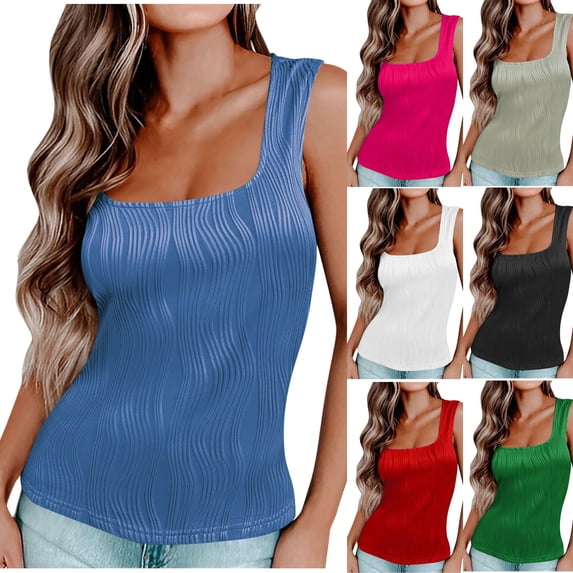 HVOBTTY Women's Summer Fashion Sleeveless Square Neck Slim Soft Versatile Daily Basic Comfy Beach Tank Top White, S