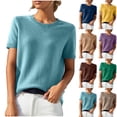 thumbnail image 1 of HVOBTTY Women's Summer Fashion Soft Solid Color Short Sleeve Round Neck Knitted Slim Breathable Versatile Comfy Beach Tee Shirt Yellow, S, 1 of 4