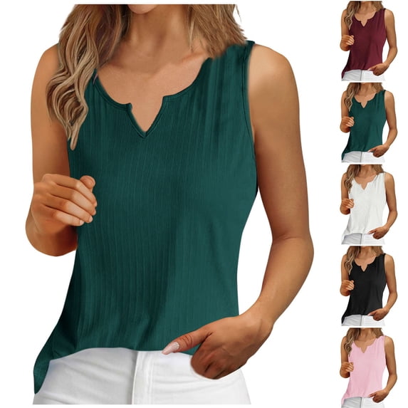 HVOBTTY Women's Summer Fashion Soft Solid Color V Neck Sleeveless Loose Breathable Versatile Daily Comfy Sport Tank Top Green, S