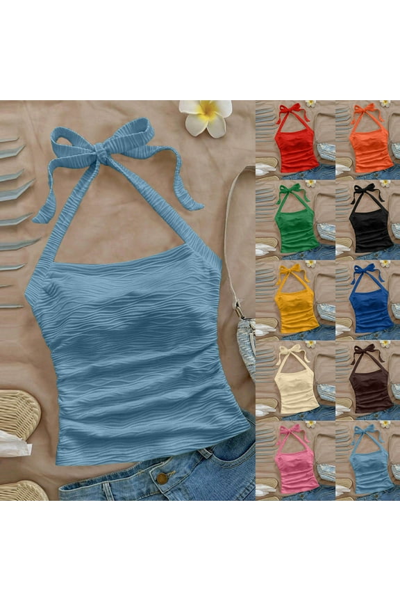 Women's Summer Fashion Solid Color Neck Strap Sleeveless Lightweight Versatile Daily Mini Soft Sport Tank Top Yellow, L