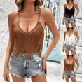 thumbnail image 1 of HVOBTTY Women's Summer Fashion Solid Color Sleeveless Spaghetti Strap Fringe Tassel Slim Breathable Bohemian Soft Beach Camisoles Top Black, XL, 1 of 5