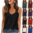thumbnail image 1 of HVOBTTY Women's Summer Fashion Solid Color V Neck Sleeveless Satin Adjustable Double Strap Versatile Daily Camisole Soft Sport Camisoles Top White, XXL, 1 of 5