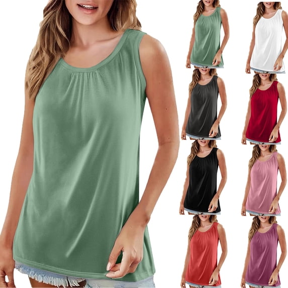 HVOBTTY Women's Summer Plus Size Casual Soft Solid Color Round Neck Sleeveless Loose Lightweight Versatile Daily Comfy Sport Tank Top Red, XXXXL