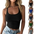 thumbnail image 1 of HVOBTTY Women's Summer Plus Size Casual Solid Color Sleeveless U Neck Slim Soft Breathable Versatile Daily Basic Crop Comfy Beach Tee Shirt Navy, S, 1 of 5