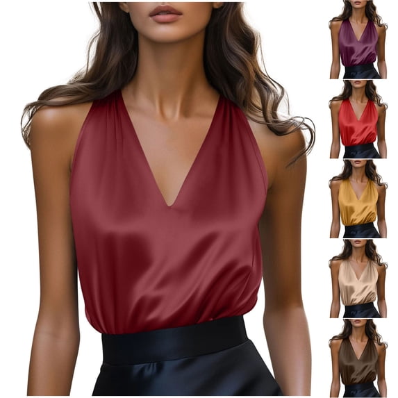 HVOBTTY Women's Summer Plus Size Fashion Soft Formal Solid Color Sleeveless V Neck Satin Breathable Elegant Comfy Workout Tank Top Purple, XXXL