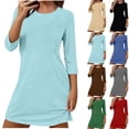 thumbnail image 1 of HVOBTTY Women's Summer Raglan Sleeve Smocked Neck Solid Color 3/4 Sleeve Loose Calf Length Sleepwear Gown Green, M, 1 of 5