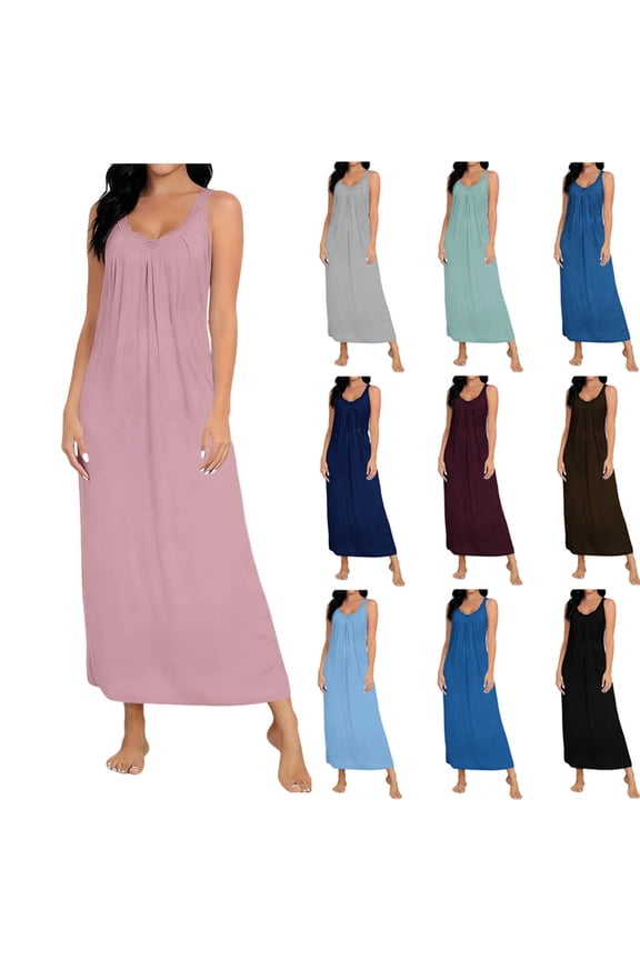 Women's Summer Raglan Sleeve Smocked Neck Solid Color Lace V Neck Sleepwear Gown Comfortable Nightgown Blue, S