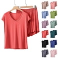 thumbnail image 1 of HVOBTTY Women's Summer Short Sleeve Top and Shorts 2 Piece Pajama Set Solid Color Crew Neck Loose Soft Sleepwear Mint Green, M, 1 of 5