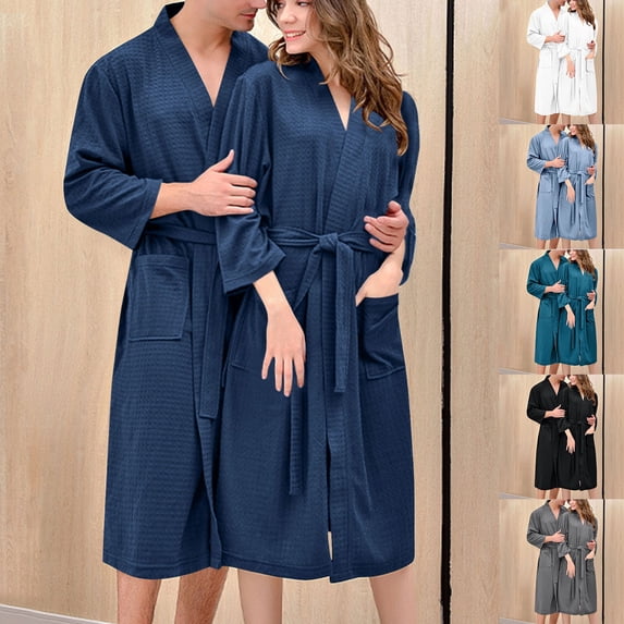 HVOBTTY Women's Summer Soft Long Bathrobe Solid Color Texture Comfy Long Length with Belt White, M