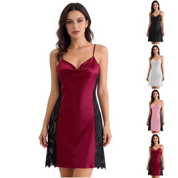 HVOBTTY Women's Nightgown Solid Color Spaghetti Strap Sleeveless Slim Soft Lightweight Short Sleep Dress