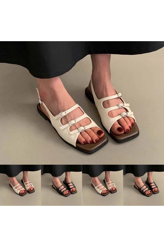 Women's Summer Versatile Elegant Buckle Outdoor Versatile Heel Sandals Comfortable Vacation Walking Shoes Beige, 39