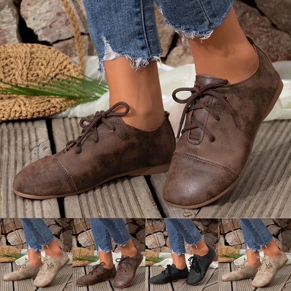 HVOBTTY Women's Summer and Spring Fashion Casual Flat Heel Versatile Comfortable Outdoor Walking Shoes Khaki, 38