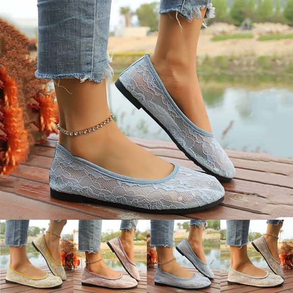 HVOBTTY Women's Summer and Spring Fashion Casual Round Toe Breathable Mesh Dress Shoes Lightweight Daily Shoes Blue, 38
