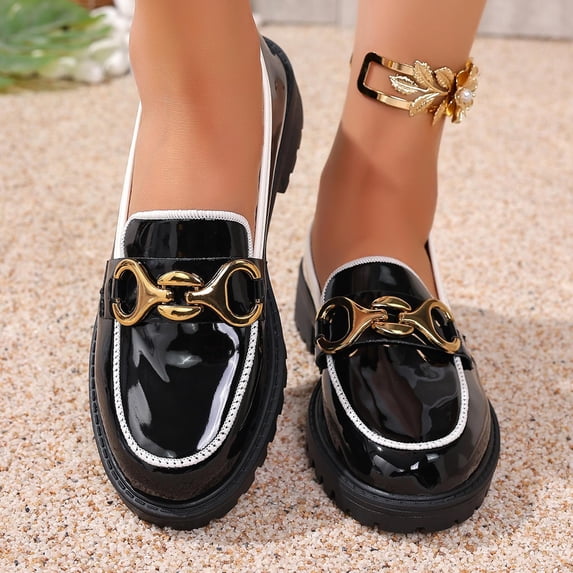 HVOBTTY Women's Summer and Spring Fashionable Casual Versatile Metal Thick Sole Shoes Plus Size Trendy Comfortable Loafers White, 39