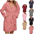thumbnail image 1 of HVOBTTY Women's Winter Housecoats Fleece Robe Plus Size Print Fabric Long Sleeves with Belt for Daily Home Use, L, 1 of 5