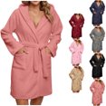 thumbnail image 1 of HVOBTTY Women's Winter Housecoats Fleece Robe Plus Size Print Fabric Long Sleeves with Belt for Daily Home Use, M, 1 of 5