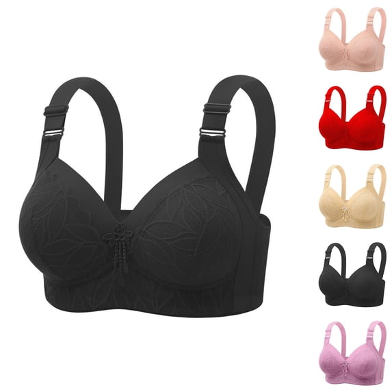 HVOBTTY Women's Wireless Fashion Bra, Plus Size Bra for Women, Women's Plus Size Front Closure Adjustable Straps Ribbed Wireless Everyday Bras Black, Black