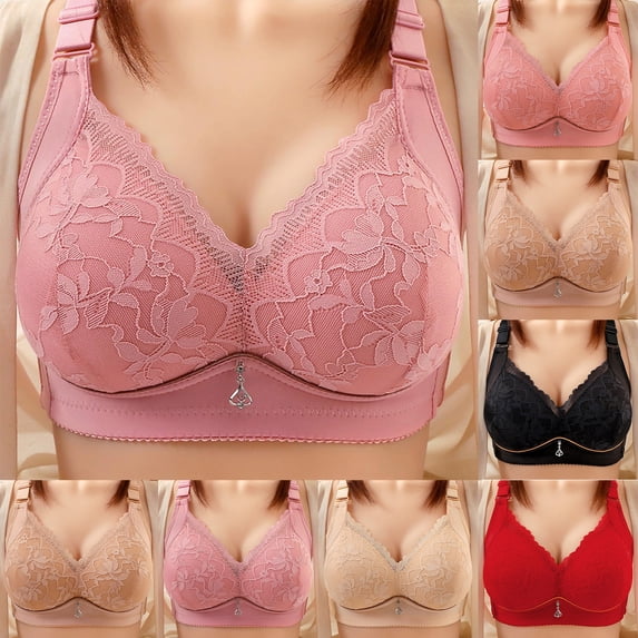 HVOBTTY Womens Basic Bras, Bras for Women, Woman's Embroidered Glossy Comfortable Breathable Bra Underwear No Rims Pink, 44/100