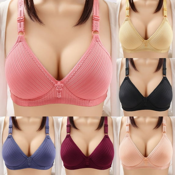 HVOBTTY Womens Basic Bras, Bras for Women, Women's Oversized Bra Thin without Steel Ring Breasted Lace Traditional Embroidered Bra Pink, 36