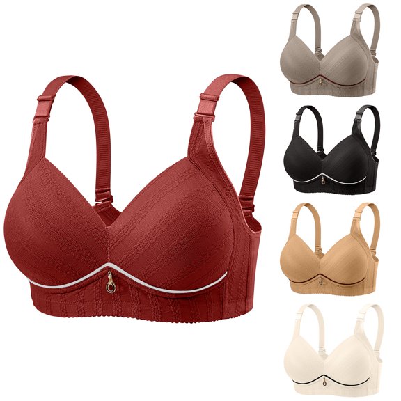 HVOBTTY Womens Bras Comfortable, Bras for Women Plus Size, Women's Underwire Gathering Support Mom's Bra Large Size Thin Breathable Side Folding Sagging Foreign Trade Underwear Red, XXXL