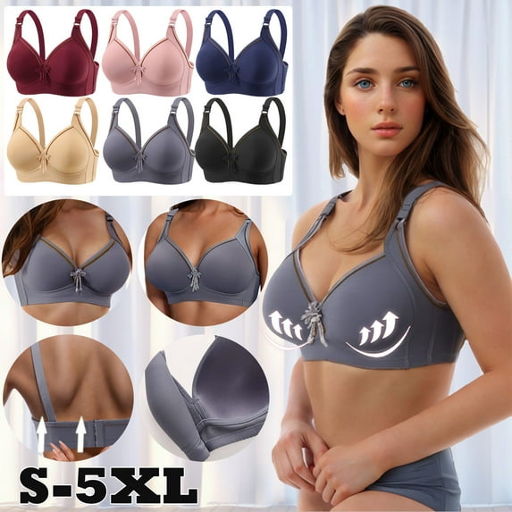 HVOBTTY Womens Casual Sport Bra, Plus Size Bra for Women, Women's Plus Size Soft Solid Color Wireless Push Up Comfortable Breathable Everyday Bra Pink, 44/100BC