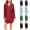 thumbnail image 1 of HVOBTTY Womens Causal Soft Nightdress, Nightgowns for Women, Women's Button Pocket Lapel Loose Shirt Home Wear Nightgown Wine, L, 1 of 5