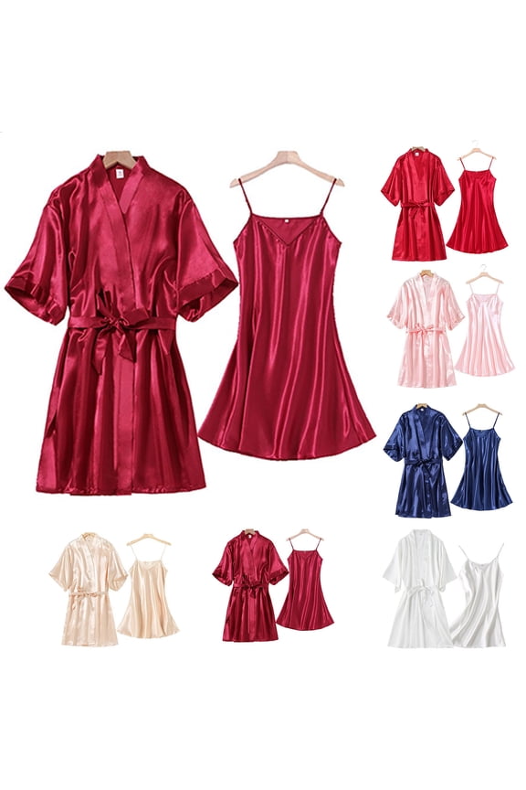 Women's Nightgown Solid Color Satin Silk Soft Lightweight Loose Short Sleepwear Nightgown