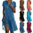 thumbnail image 1 of HVOBTTY Womens Comfy Daily A Line Dresses, Summer Dresses for Women, Womens Casual Polka Print V Neck Short Sleeve Knee Length Beach Vacation Midi Dresses Blue, XXL, 1 of 4