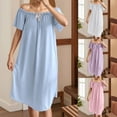 thumbnail image 1 of HVOBTTY Womens Comfy Stretch Nightdress, Nightgowns for Women, Women's Soft Solid Color Silk Textured Off Shoulder Nightgown with Chest Pad Sleep Dress Purple, M, 1 of 5