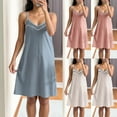 thumbnail image 1 of HVOBTTY Womens Comfy Stretch Nightdress, Nightgowns for Women, Women's Soft Solid Color Silk Textured Sleeveless Nightgown Mid Calf Sleep Dress Beige, XXL, 1 of 5