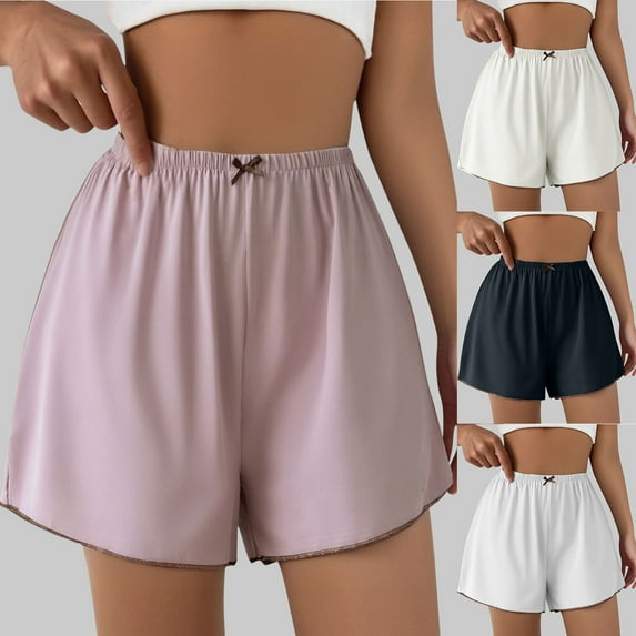 HVOBTTY Womens Comfy Stretch Pajama Shorts, Sleep Pants Women, Women's Fashion Solid Color Lace Loose Outer Leggings Pajama Shorts Purple, XL