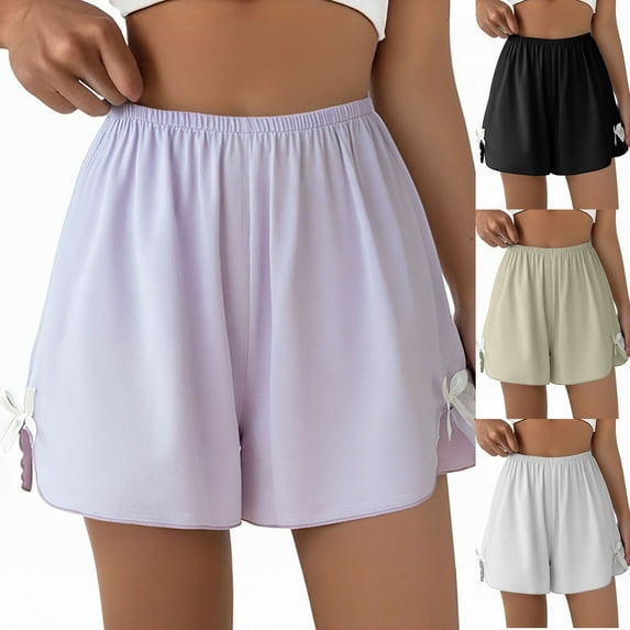 HVOBTTY Womens Comfy Stretch Pajama Shorts, Sleep Pants Women, Women's Fashion Solid Color Lace Loose Outer Leggings Pajama Shorts Purple, XXL