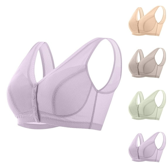 HVOBTTY Womens Everyday Bras, Bras for Women Plus Size, Older Women Bras Breathable Front Closure Bra Daily Comfortable Wireless Bras for Women Purple, XXL