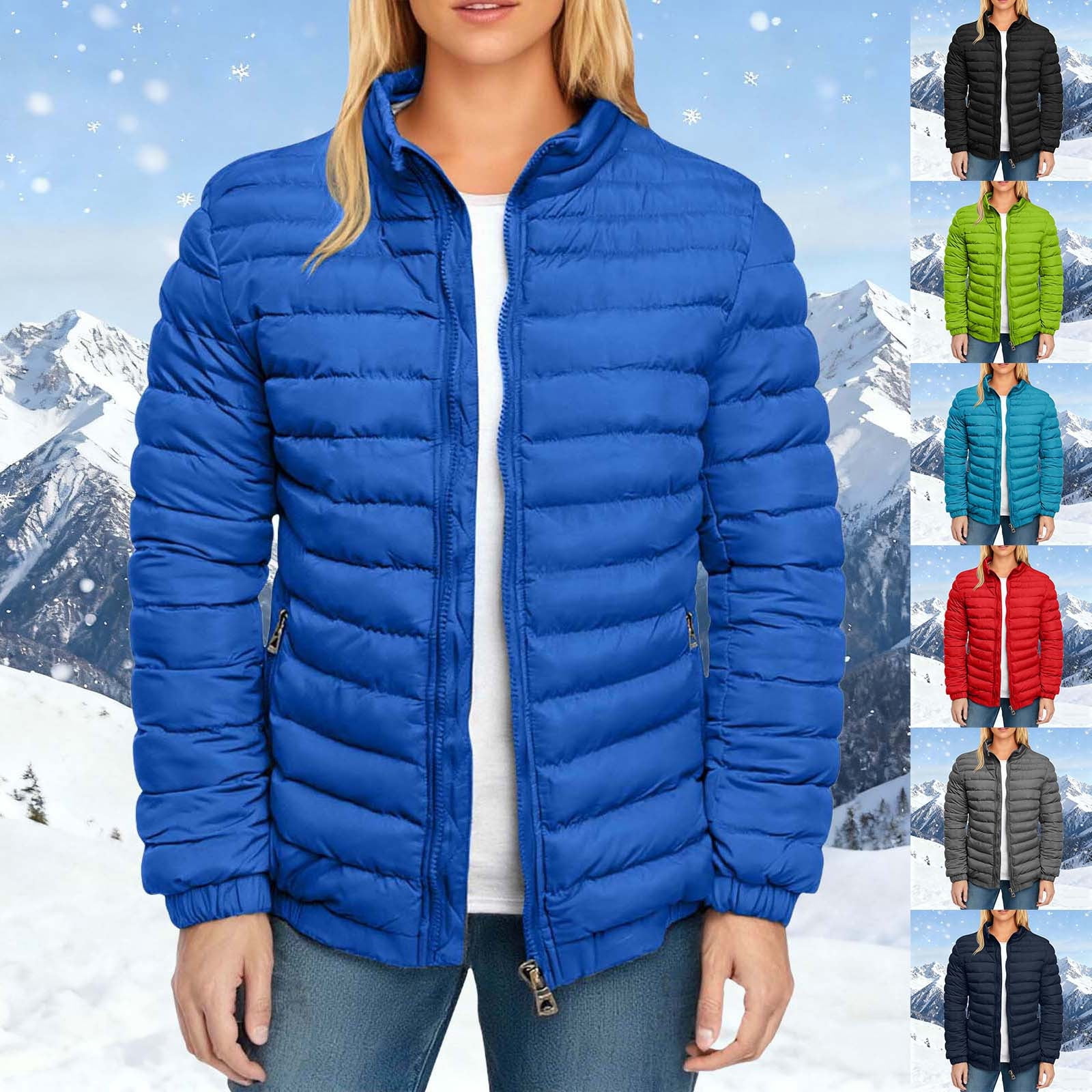 3137 Postcode HVOBTTY Womens Fall Winter Solid Stand Collar Zip Up Padded Jacket Long ...