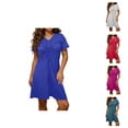 thumbnail image 1 of HVOBTTY Womens Fashion Lightweight T Shirt Dresses, Summer Dresses for Women, Womens Casual Solid Color Short Sleeve V Neck Adjustable Drawstring Dresses Red, XXL, 1 of 5