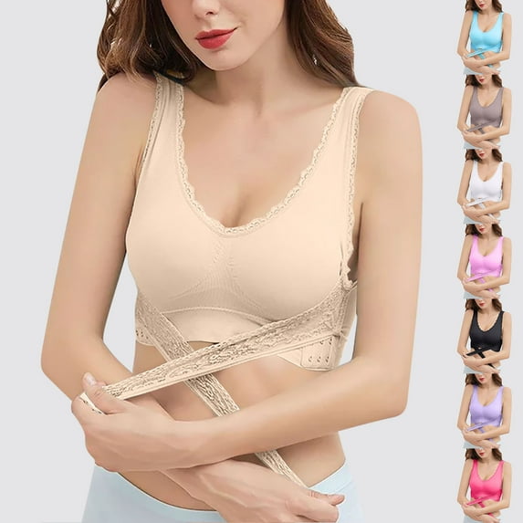 HVOBTTY Women's Front Closure Bra Soli Color Lift Push Up Support Daily Wear