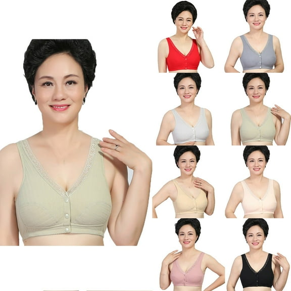 HVOBTTY Womens Front Closure Bra, Bras for Women Plus Size, Women Front Buckle for Middle-Aged and Elderly Underwear Soft Oversized Tank Top without Steel Ring Printed Bra Khaki, S