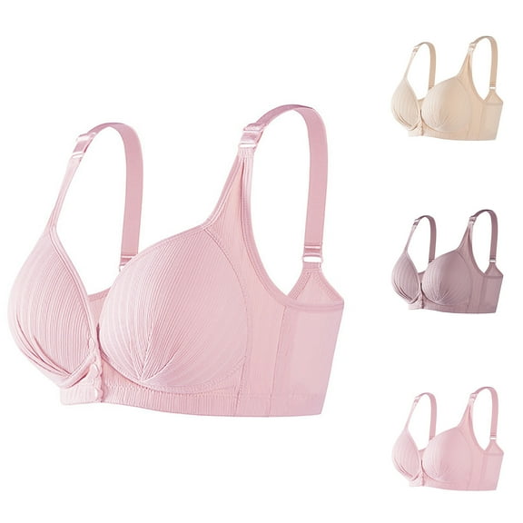 HVOBTTY Womens Front Closure Bra, Bras for Women, Women's Front Opening Bra Fixed Cup Gathering Sagging Nursing Bra without Steel Ring Comfortable Beige, S