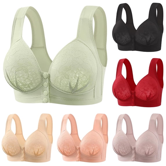 HVOBTTY Womens Front Closure Bra, Bras for Women, Woman Oversized Wireless Bra Front Button Push Up Underwear Bra Red, 38/85