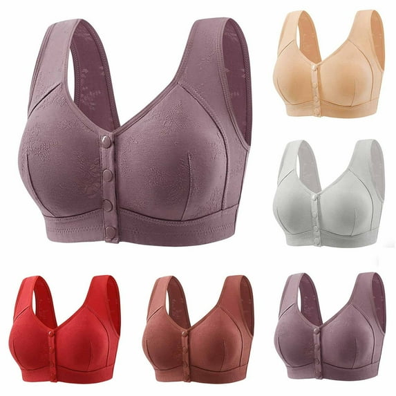 HVOBTTY Womens Front Closure Bra, Bras for Women, Woman's Solid Color Front Buckle Elastic Style Medium Sized Bra without Steel Rim Purple, S