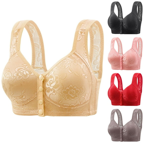 HVOBTTY Womens Front Closure Bra, Bras for Women, Women's Front Buckle Large Size No Steel Ring Beautiful Back Push Up Bra Beige, XL