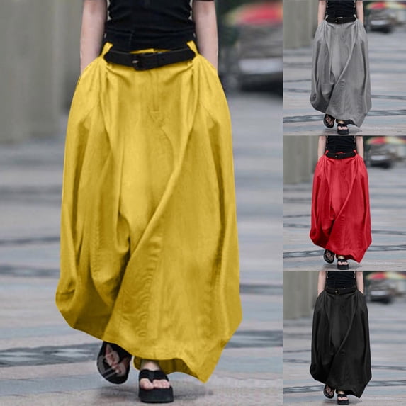HVOBTTY Womens A Line Long Skirts, Summer Skirt for Women Plus Size, Womens Casual Solid Color High Waist A Line Flared Daily Relaxed Maxi Skirt Red, XXXXXL
